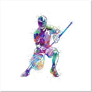 Boy Lacrosse Player Watercolor Silhouette Posters and Art